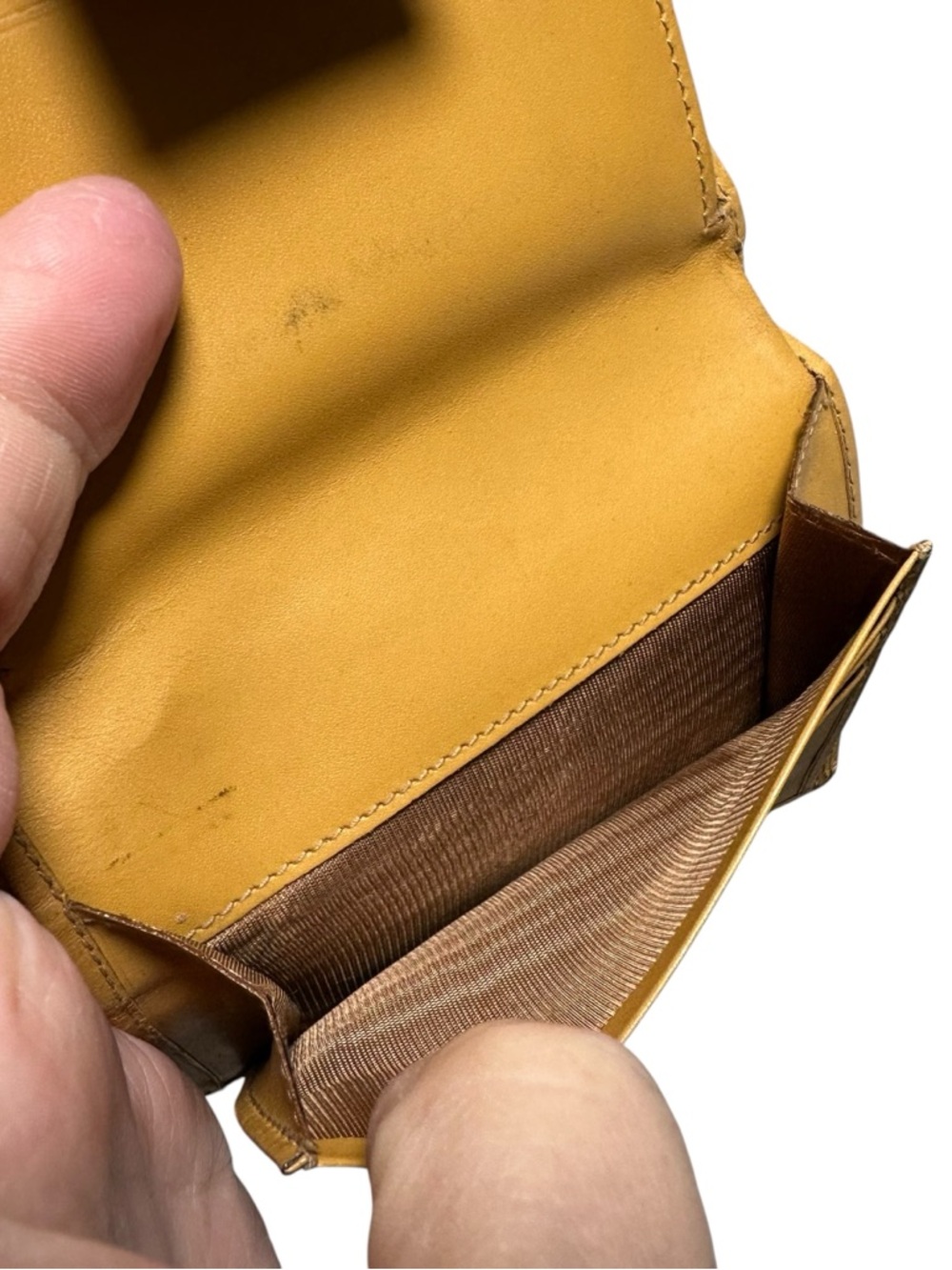 Celine Brown Macadam & Mustard Yellow Leather Compact Kisslock Bifold Wallet - Picture 9 of 14